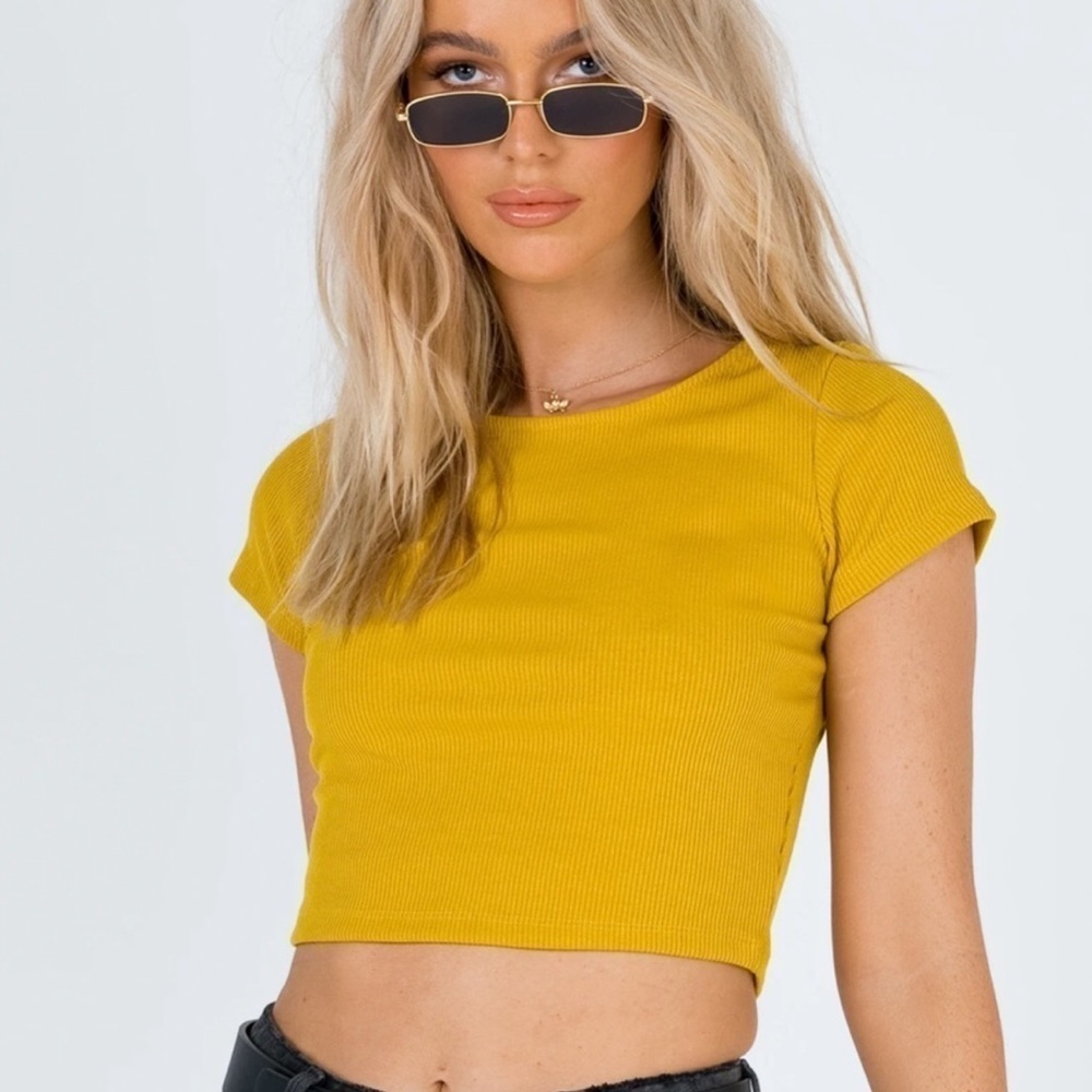 Princess Polly Yellow Mustard Classic Crop Tee